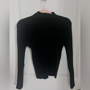 Zara Ribbed Mock Neck  Black Long Sleeve Top